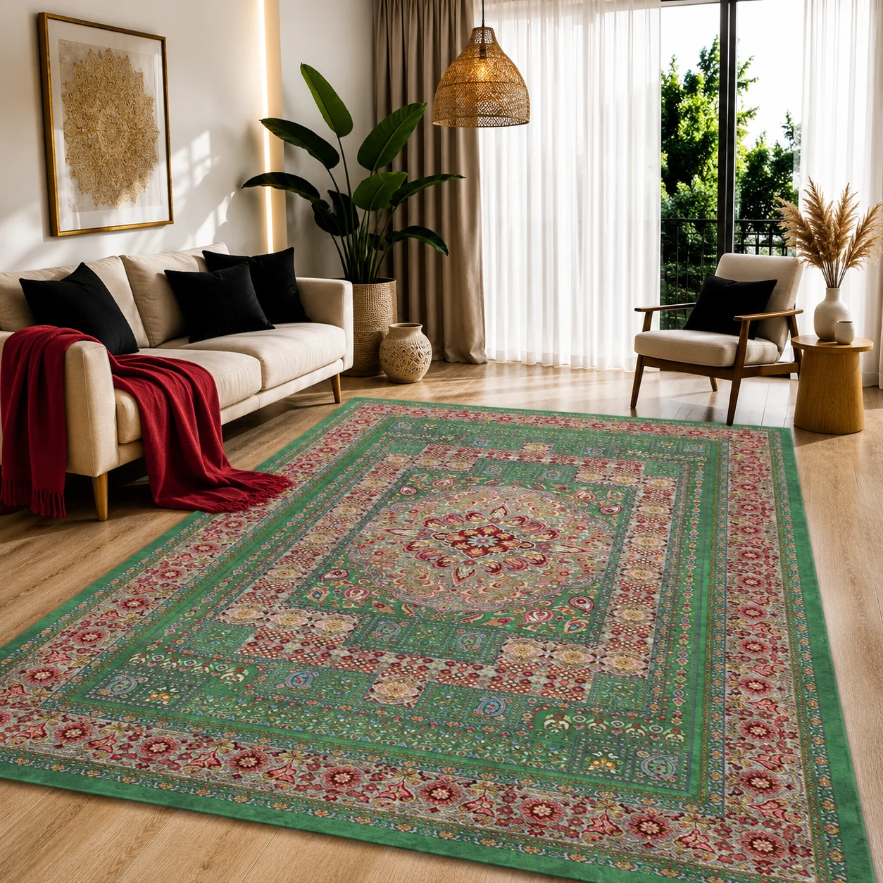 فرش ماشینی طرح قجری کد (0220D)، ۱0۰۰ شانه تراکم 1200