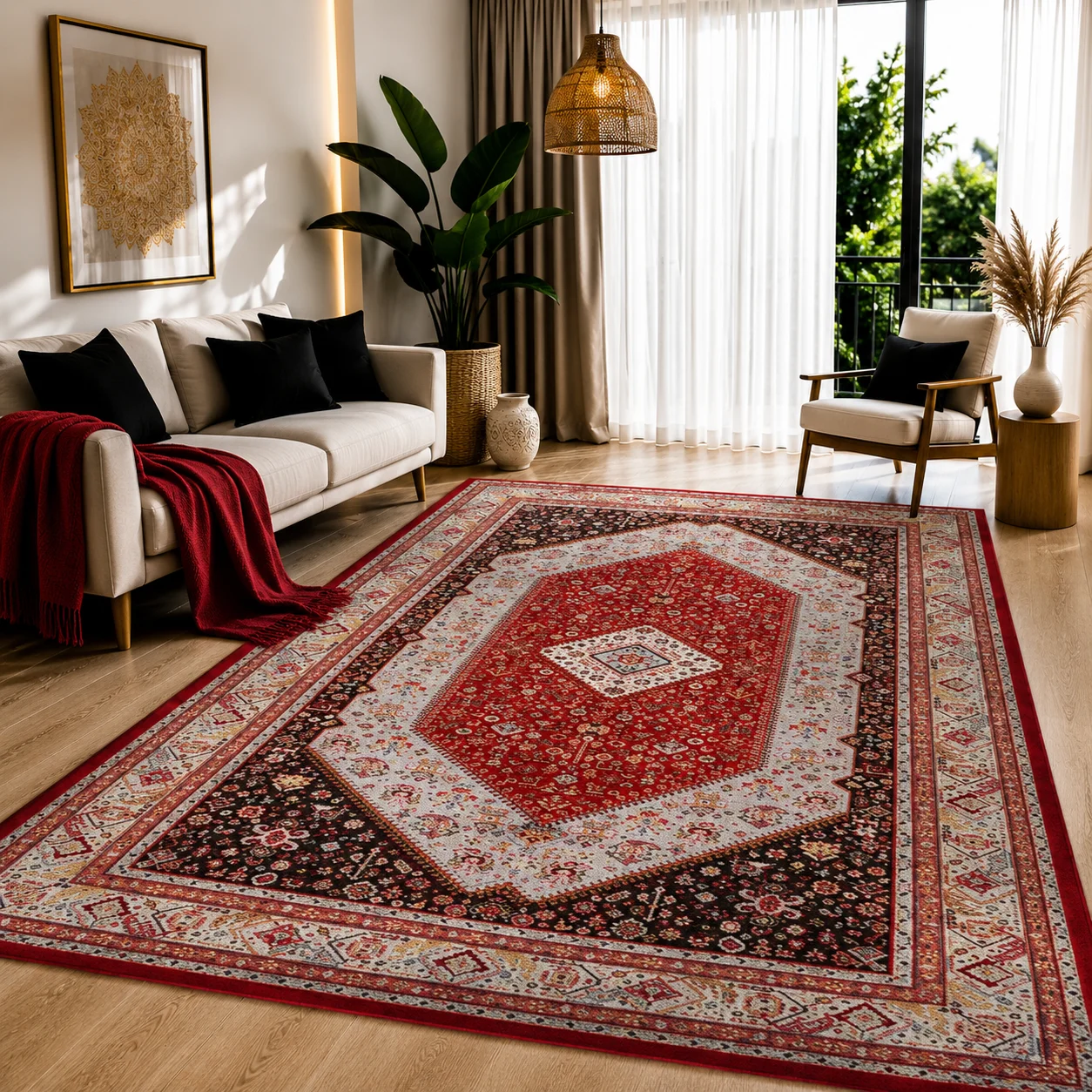 فرش ماشینی طرح بختیار لچک ترنج کد ۰153، ۱0۰۰ شانه تراکم 1200