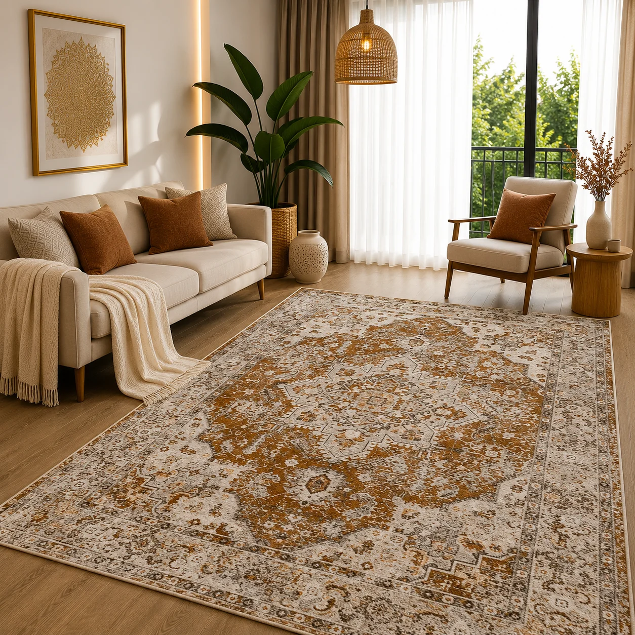 فرش ماشینی طرح هریس وینتیج سبز کد 0152 ، ۱0۰۰ شانه تراکم 1200
