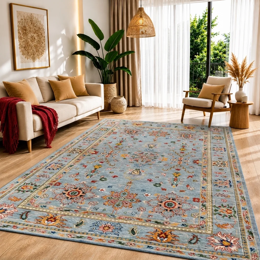 فرش ماشینی طرح زله سلطان آبی کد0200، ۱0۰۰ شانه تراکم 1200